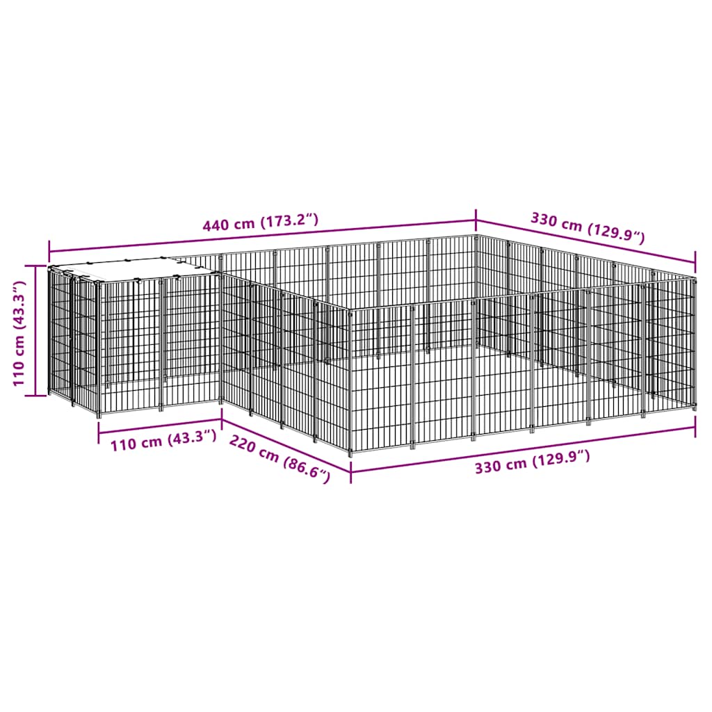 Gabbia per Cani Nera 12,1 m² in Acciaio 3082213