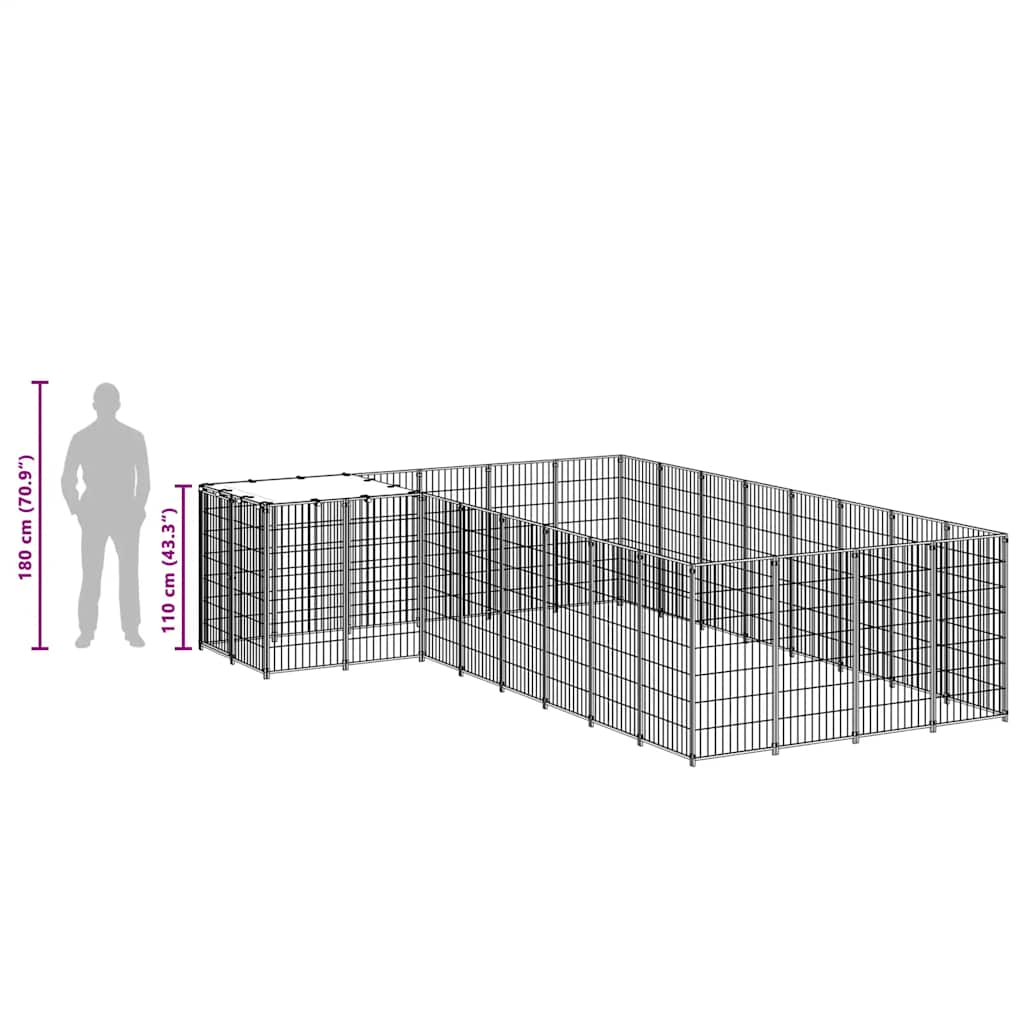 Gabbia per Cani Nera 10,89 m² in Acciaio 3082226