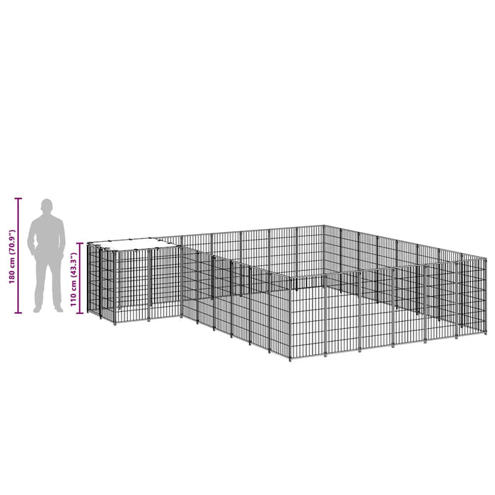 Gabbia per Cani Nera 15,73 m² in Acciaio 3082227