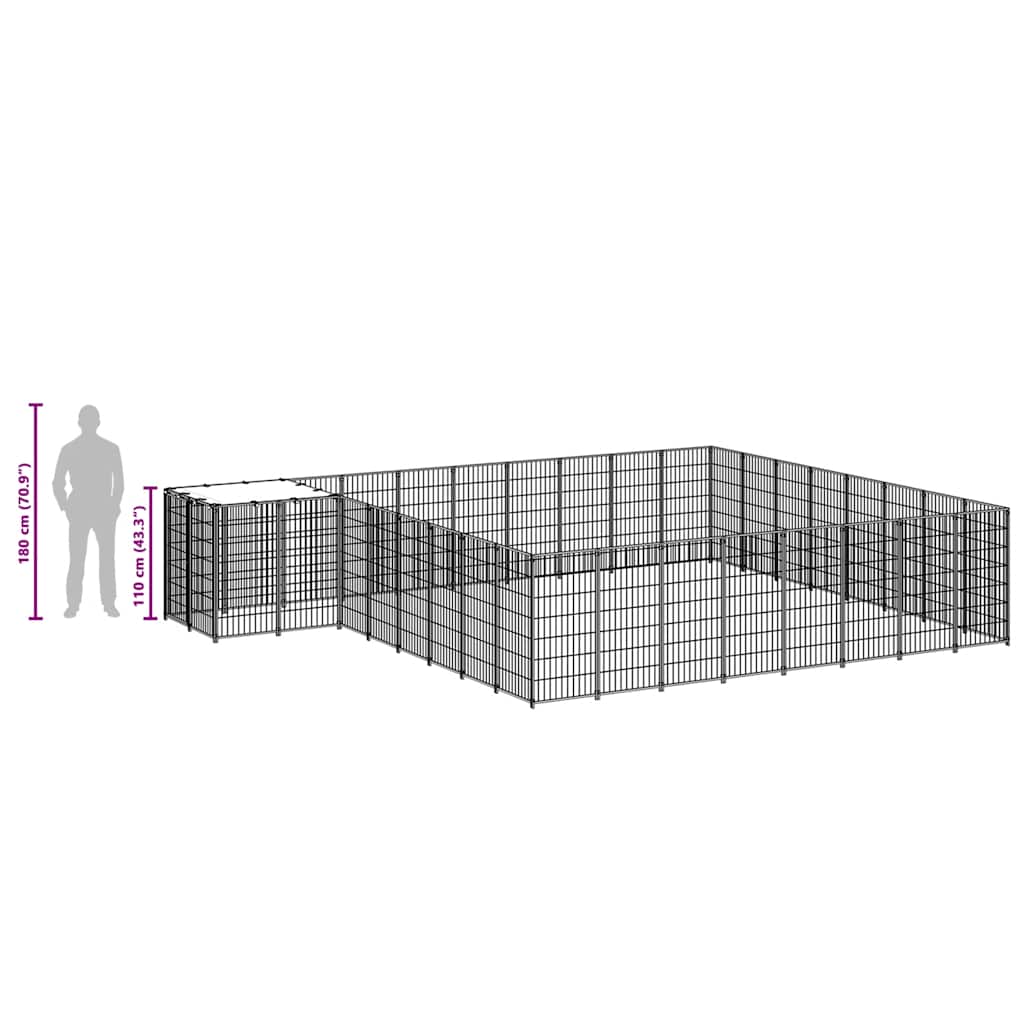 Gabbia per Cani Nera 20,57 m² in Acciaio 3082228