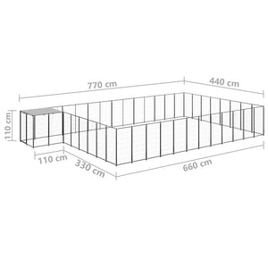 Cuccia da esterno gabbia per cani parco animali 30,25 m² 110 cm acciaio nero 02_0000522