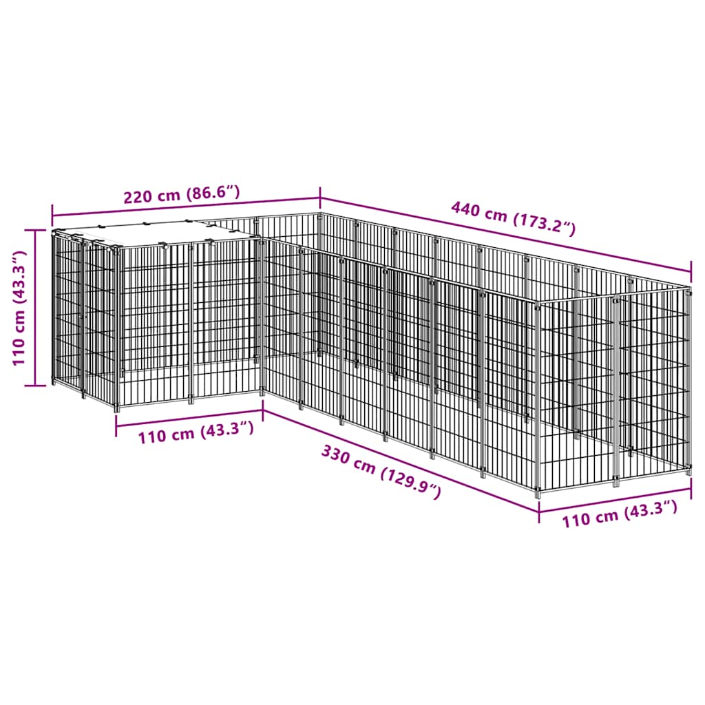 Gabbia per Cani Argento 6,05 m² in Acciaio 3082231