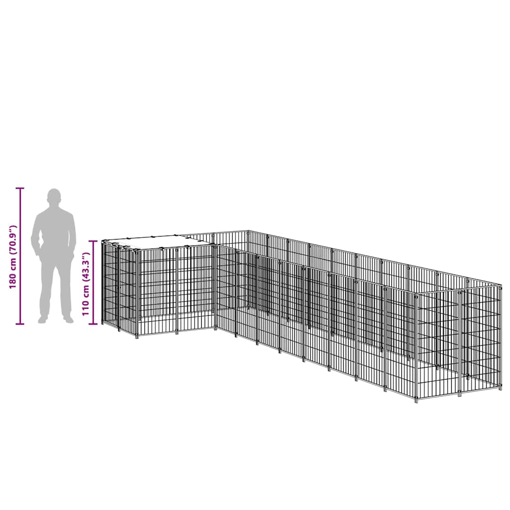Gabbia per Cani Nera 7,26 m² in Acciaio 3082237