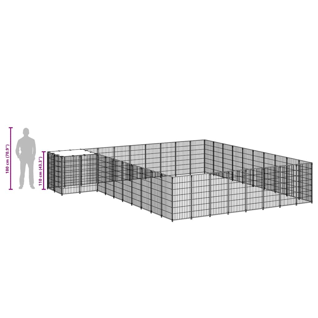 Gabbia per Cani Nera 25,41 m² in Acciaio 3082240
