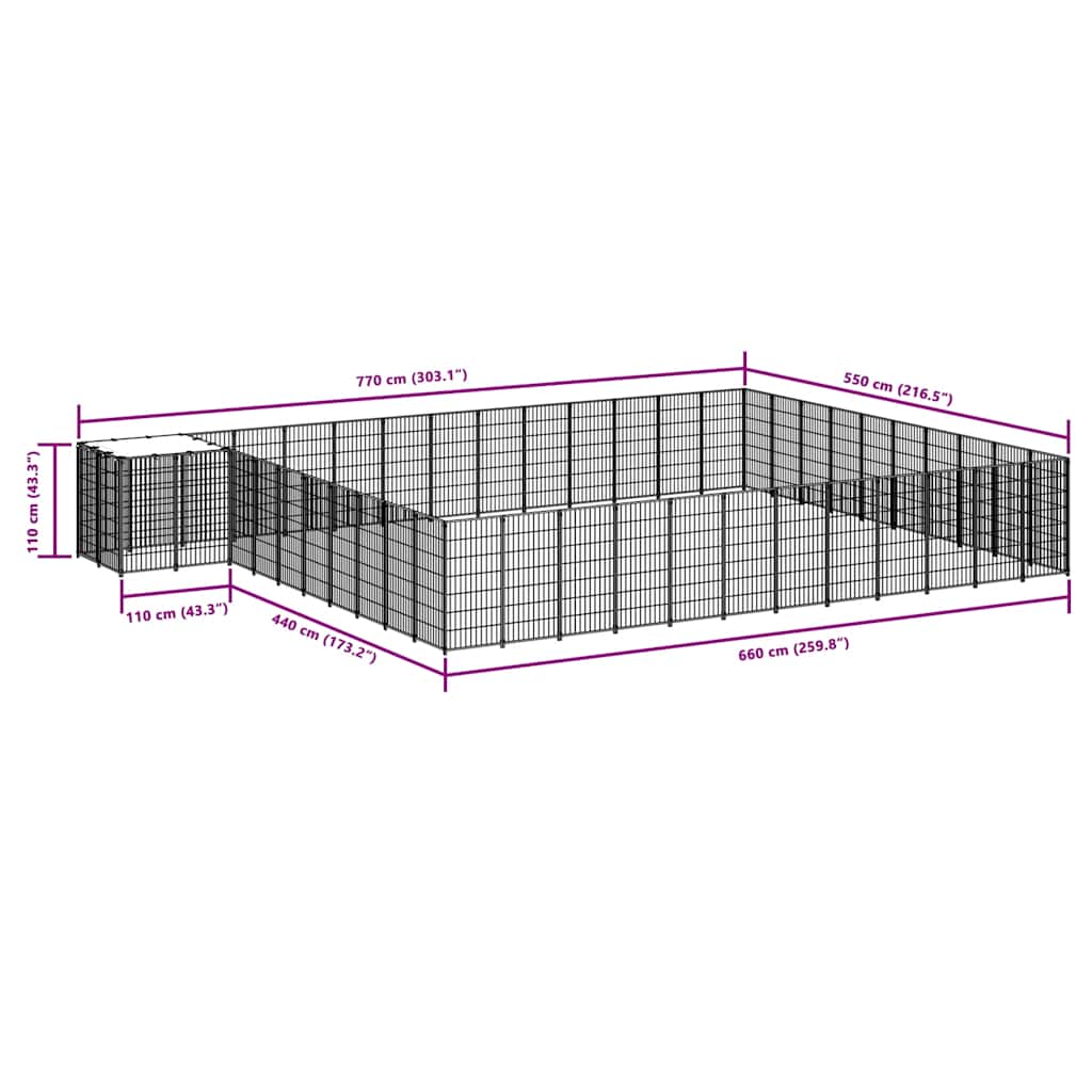 Gabbia per Cani Nera 37,51 m² in Acciaio 3082242