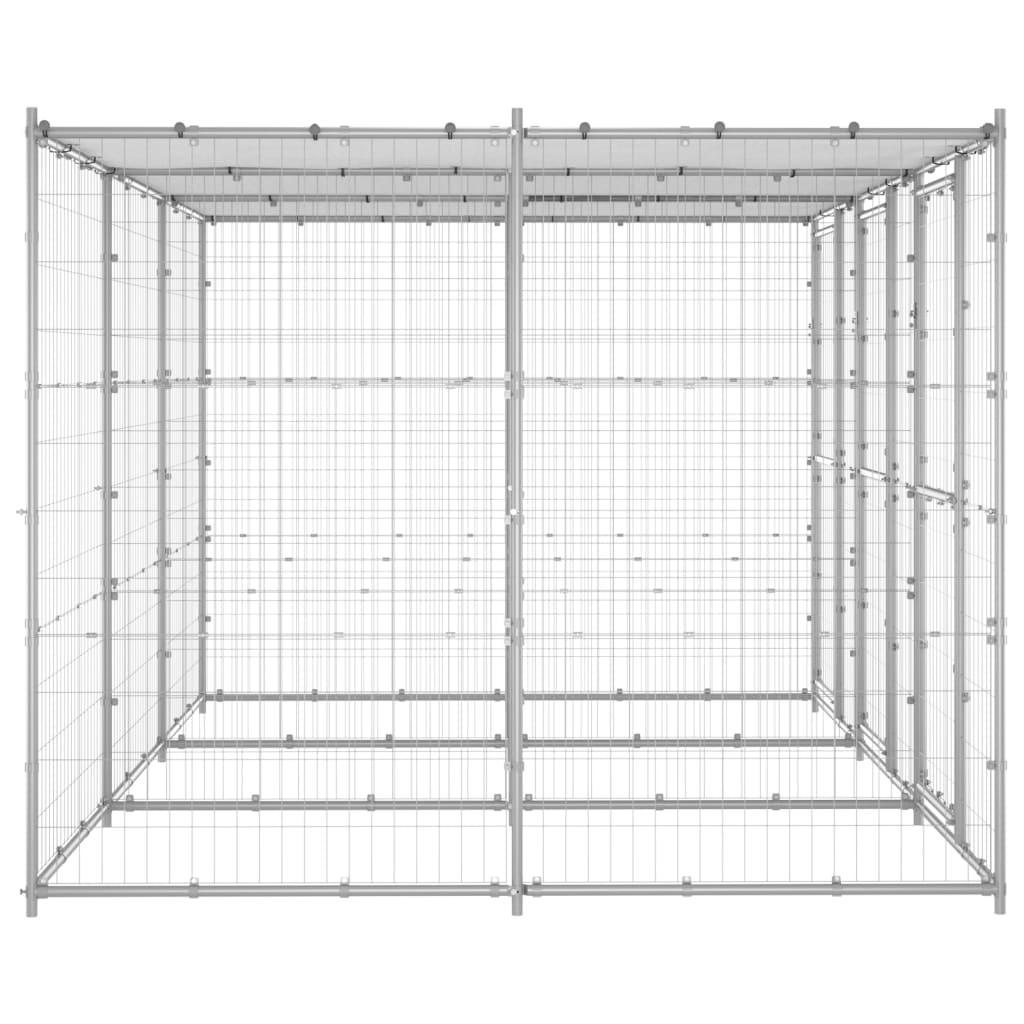 Cuccia da esterno gabbia recinto per animali box per cani da esterno in acciaio zincato con tetto 7,26 m² 02_0000445