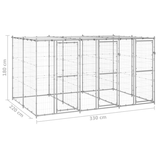 Cuccia da esterno gabbia recinto per animali box per cani da esterno in acciaio zincato con tetto 7,26 m² 02_0000445