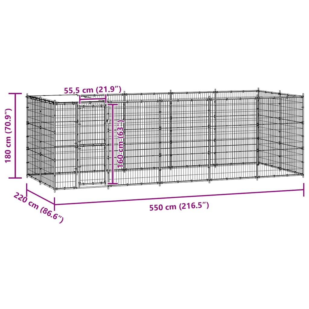 Gabbia per Cani da Esterno in Acciaio con Tetto 12,1 m² 3082294