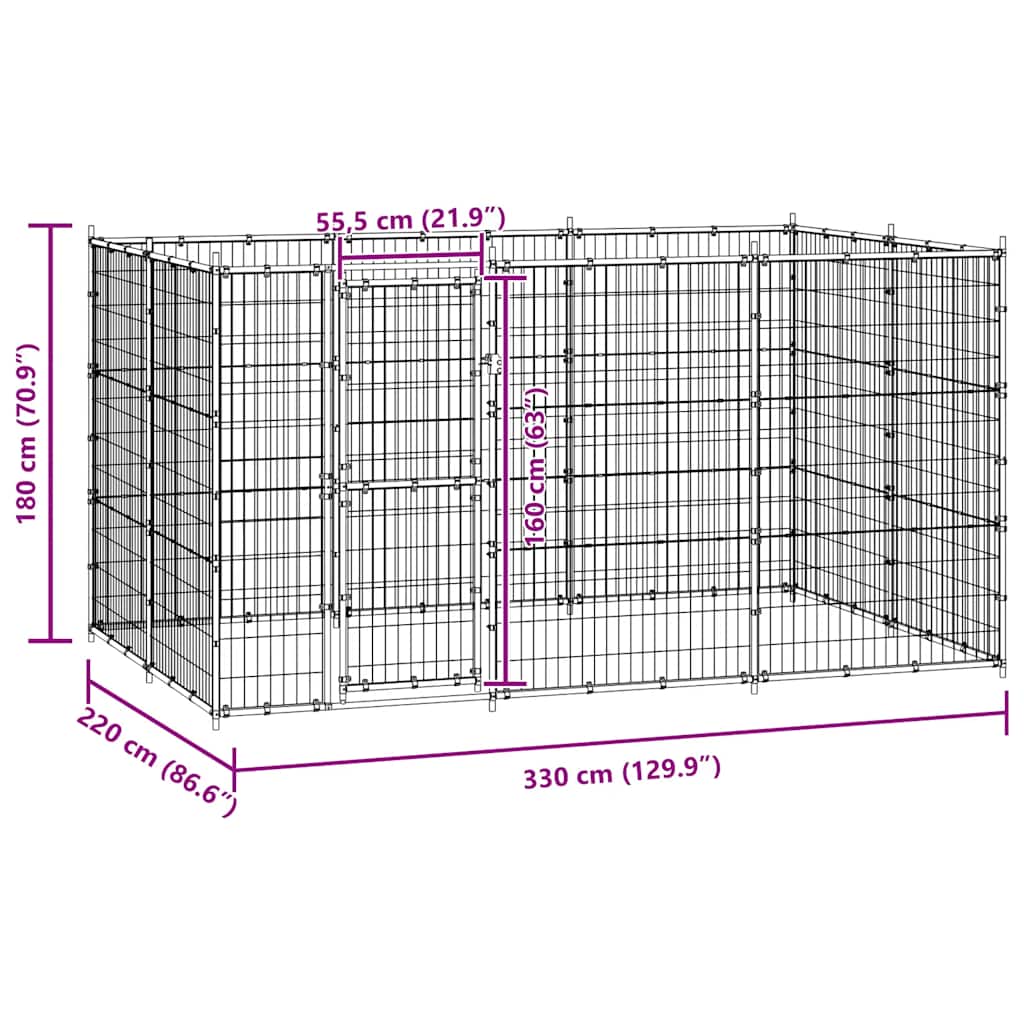Gabbia per Cani da Esterno in Acciaio 7,26 m² 3082298