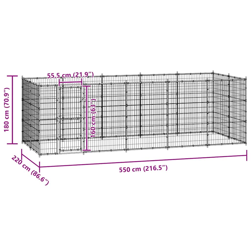 Gabbia per Cani da Esterno in Acciaio 12,1 m² 3082299