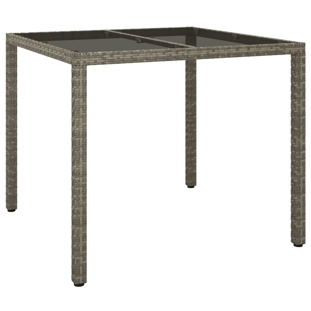 Tavolo Giardino 90x90x75 cm Vetro Temperato e Polyrattan Grigio cod mxl 34209
