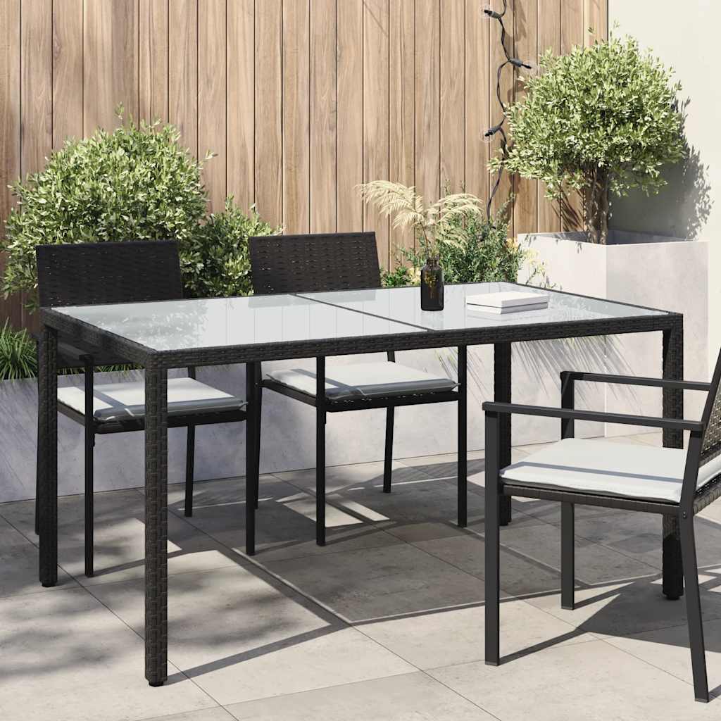 Tavolo Giardino 150x90x75 cm Vetro Temperato e Polyrattan Nero 316705