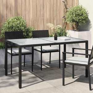 Tavolo Giardino 150x90x75 cm Vetro Temperato e Polyrattan Nero 316705