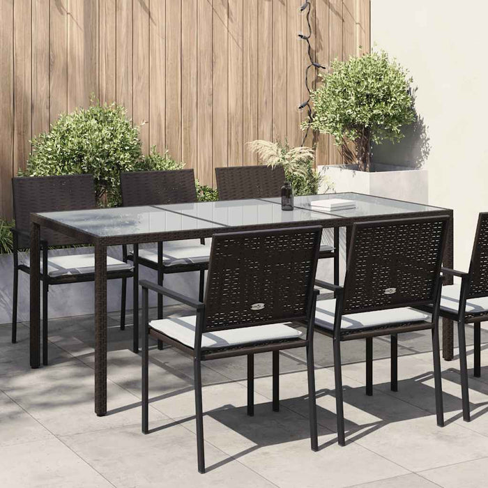 Tavolo Giardino Marrone 190x90x75cm Vetro Temperato Polyrattan 316711