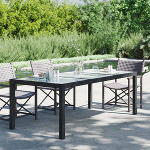Tavolo Giardino Nero 190x90x75 cm Vetro Temperato e Polyrattan 316712