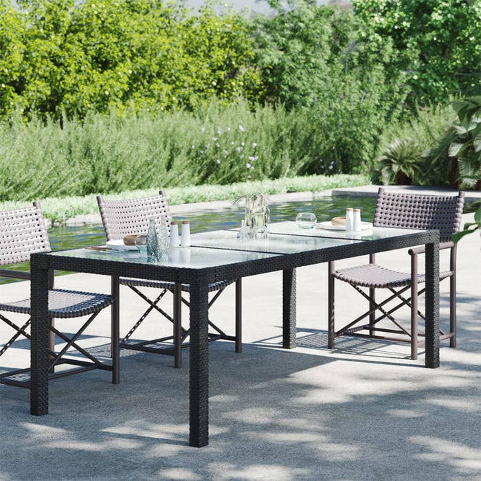 Tavolo Giardino Nero 190x90x75 cm Vetro Temperato e Polyrattan 316712