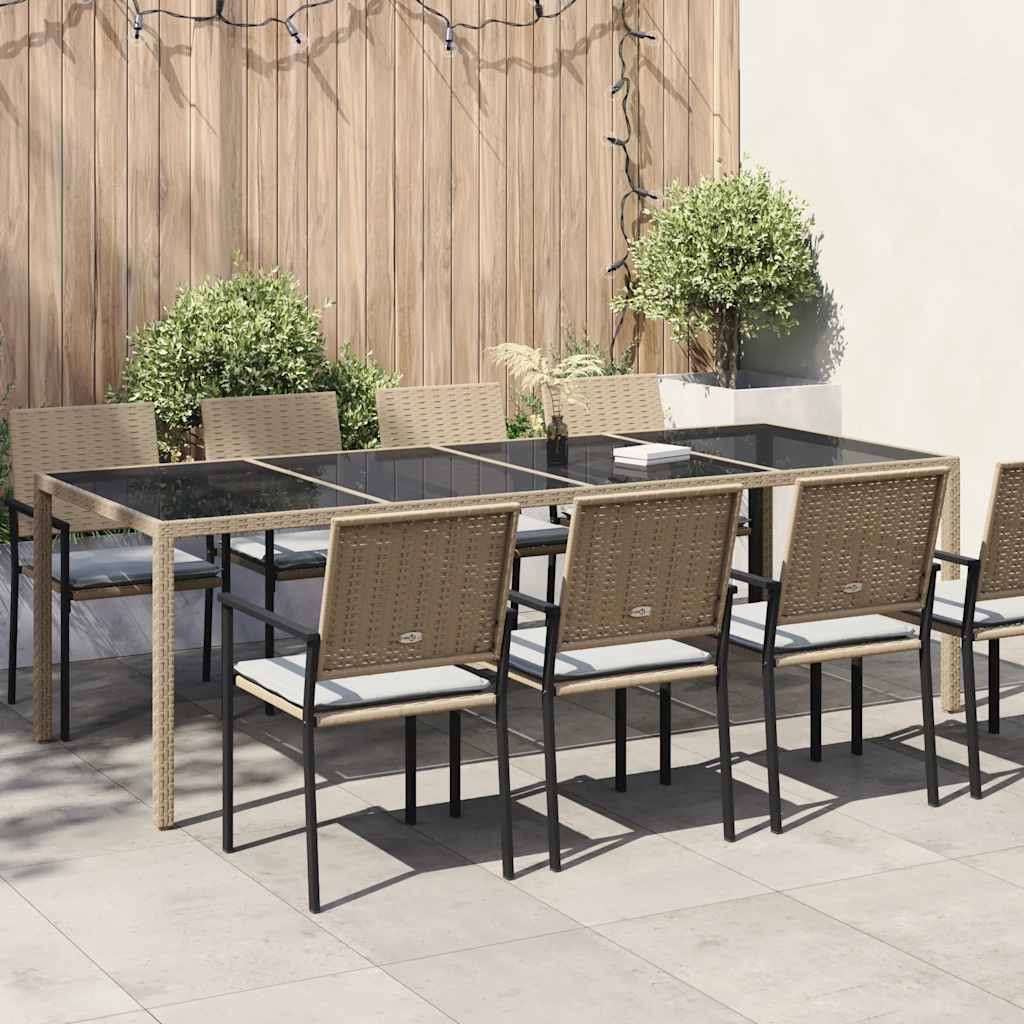 Tavolo Giardino Beige 250x100x75cm Vetro Temperato e Polyrattan 316728