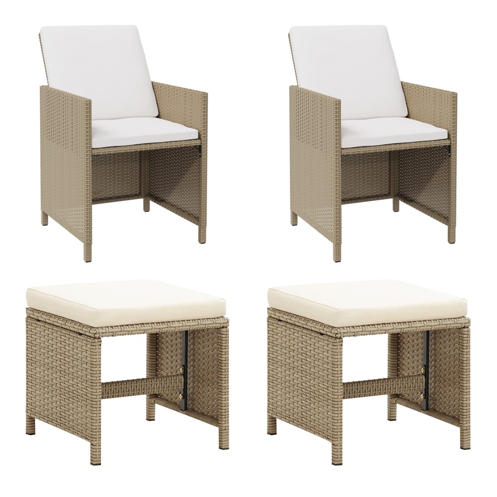 Sedie da Giardino con Sgabelli 2 pz in Polyrattan Beige cod mxl 23213