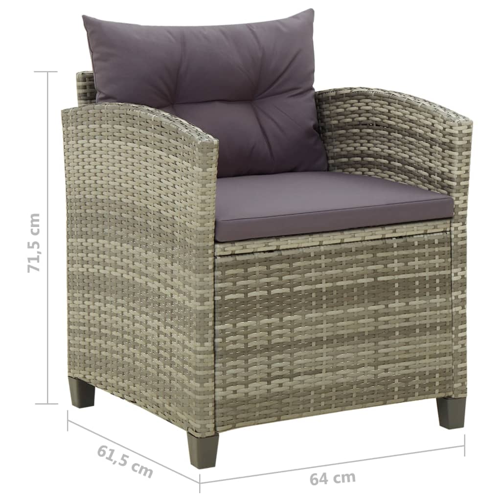 Sedia da Giardino con Cuscini in Polyrattan Grigio cod mxl 23224