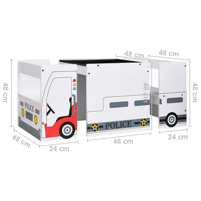 Set Tavolo e Sedia per Bambini 3 pz Design Auto Polizia in MDF cod mxl 69067