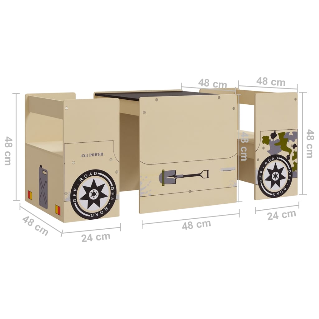 Set Tavolo e Sedia per Bambini 3 pz Auto Fuoristrada in MDF 10406