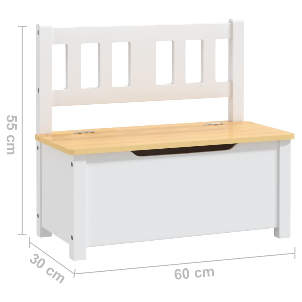 Cassapanca per Bambini Bianca e Beige 60x30x55 cm in MDF 10408