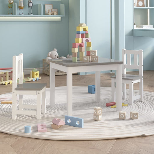 Set Tavolo e Sedie per Bambini 3 Pezzi Bianco e Grigio in MDF cod mxl 68094