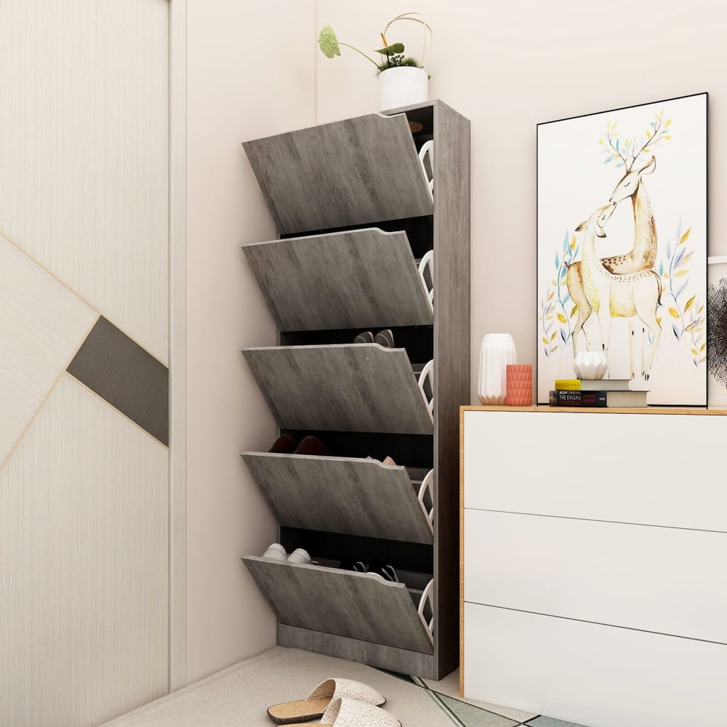 Scarpiera con 5 Ante Cemento 59x24x167 cm in Legno Multistrato 338140