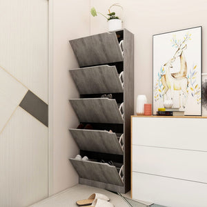 Scarpiera con 5 Ante Cemento 59x24x167 cm in Legno Multistrato 338140