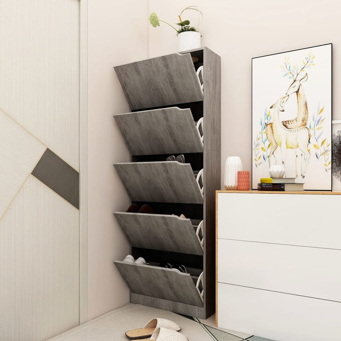 Scarpiera con 5 Ante Cemento 59x24x167 cm in Legno Multistrato 338140