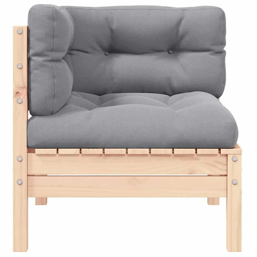 Divano Angolare da Giardino con Cuscini-Sofa da Giardino-Divanetto da esterno Grigio Massello di Pino 407207