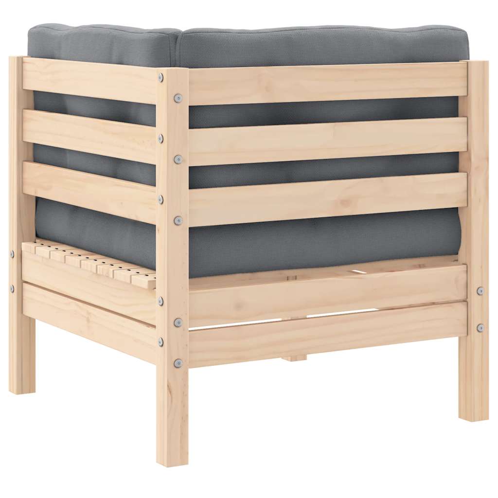 Divano Angolare da Giardino con Cuscini-Sofa da Giardino-Divanetto da esterno Grigio Massello di Pino 407207