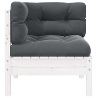 Divano Angolare Giardino con Cuscini Bianco in Massello di Pino 806629