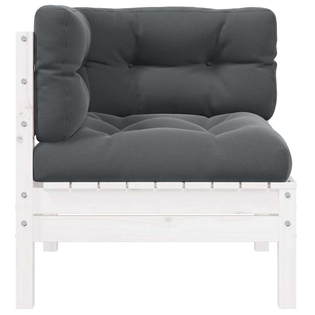 Divano Angolare Giardino con Cuscini-Sofa da Giardino-Divanetto da esterno Bianco in Massello di Pino