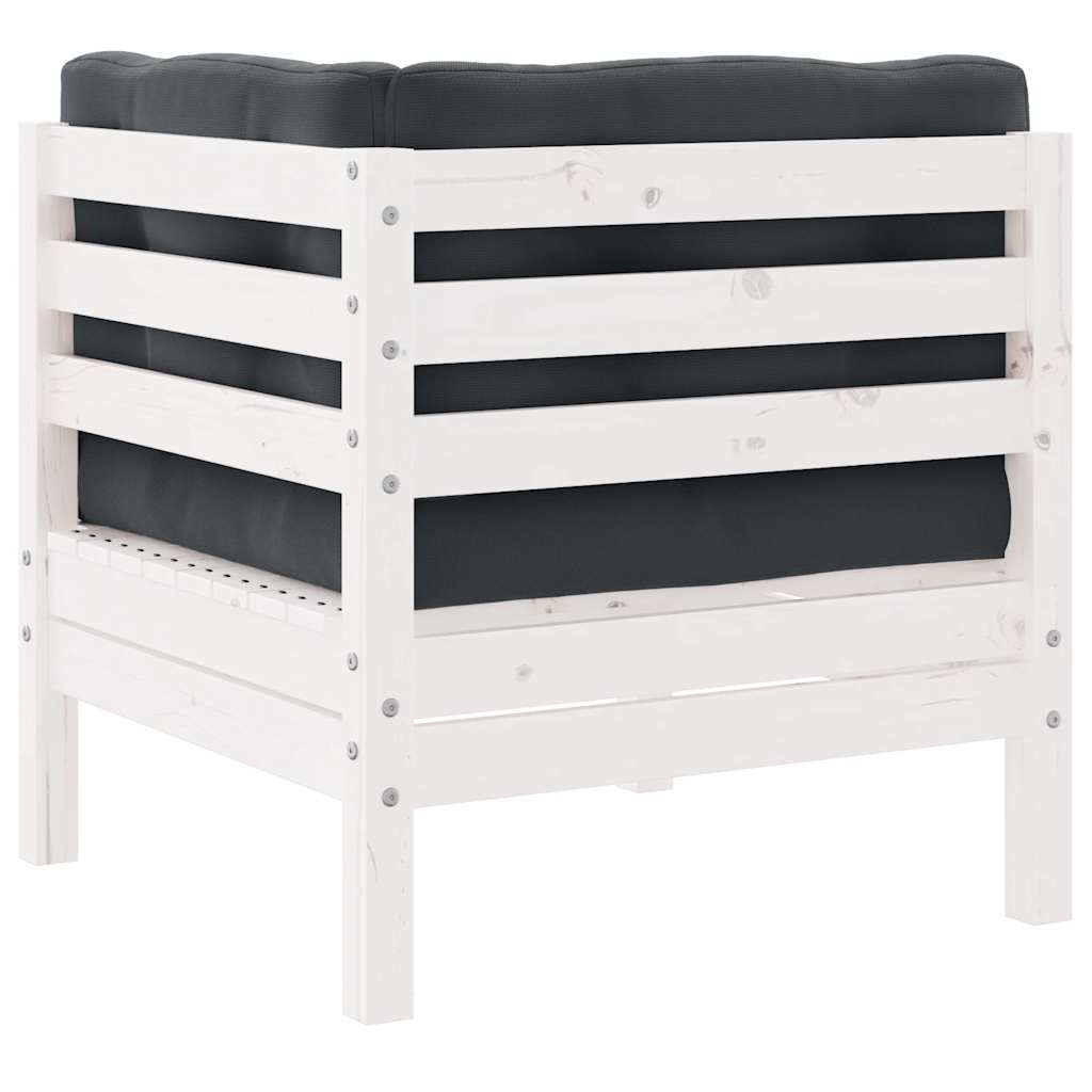 Divano Angolare Giardino con Cuscini-Sofa da Giardino-Divanetto da esterno Bianco in Massello di Pino