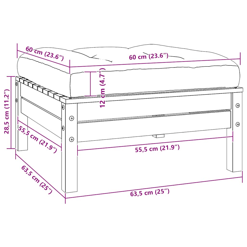 Sgabello da Giardino con Cuscino Grigio in Massello di Pino cod mxl 73488