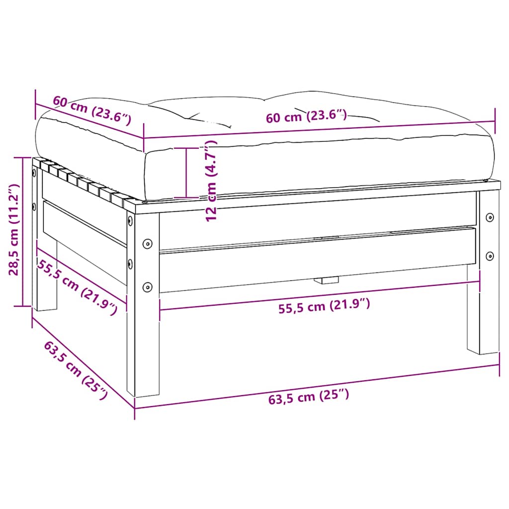 Sgabello da Giardino Cuscino Antracite in Massello di Pino Nero 806644