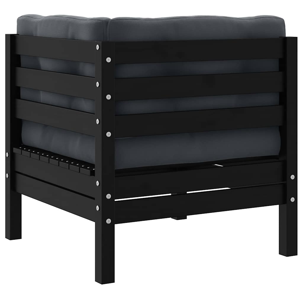 Divano da Giardino a 2 Posti con Cuscini Nero Massello di Pino 806650