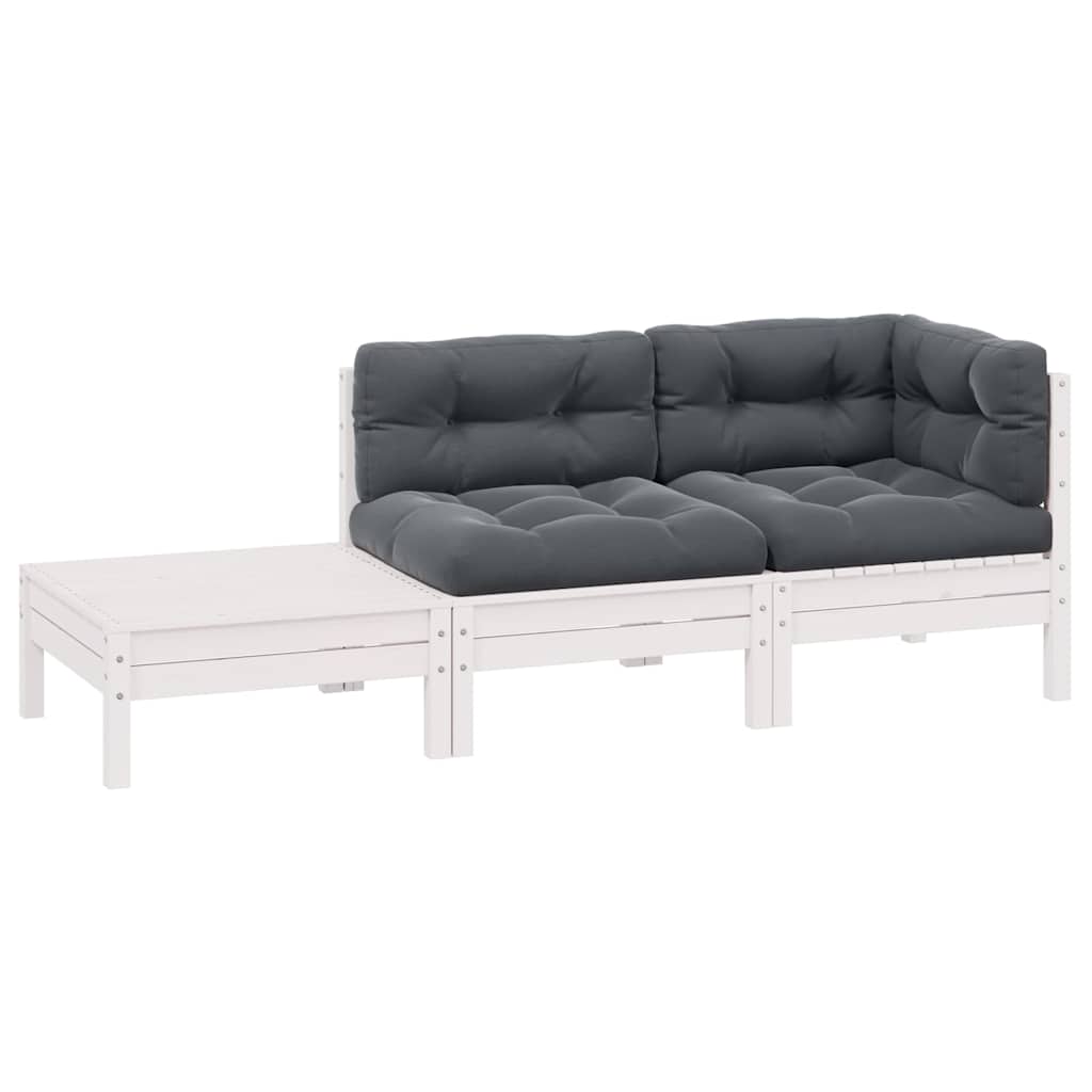Set Divani da Giardino 3 pz con Cuscini Massello Pino Bianco cod mxl 73775