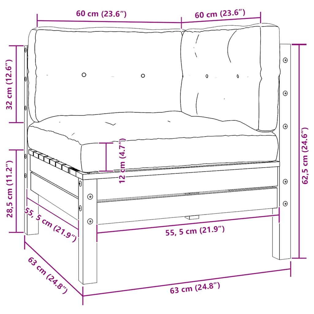 Set Divani da Giardino 3 pz Grigio Cuscini Massello di Pino 806678
