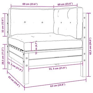 Set Divani da Giardino 3 pz Grigio Cuscini Massello di Pino 806678