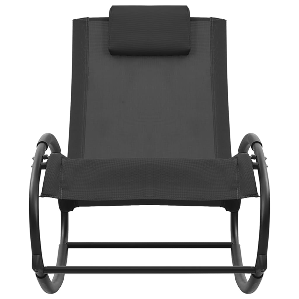 Lettino Prendisole con Cuscino in Acciaio e Textilene Nero cod mxl 23219