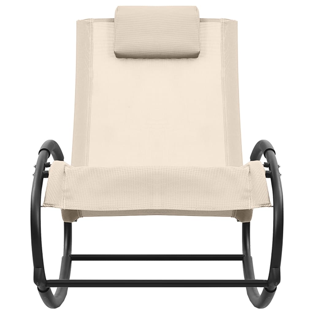 Lettino Prendisole con Cuscino in Acciaio e Textilene Crema cod mxl 23230