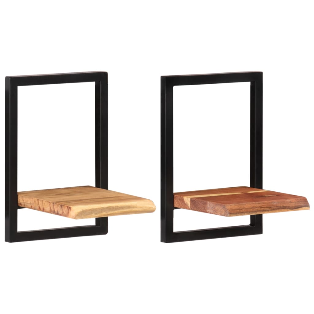 Mensole Parete 2 pz 25x25x35 cm Legno Massello Acacia e Acciaio  cod mxl 53833