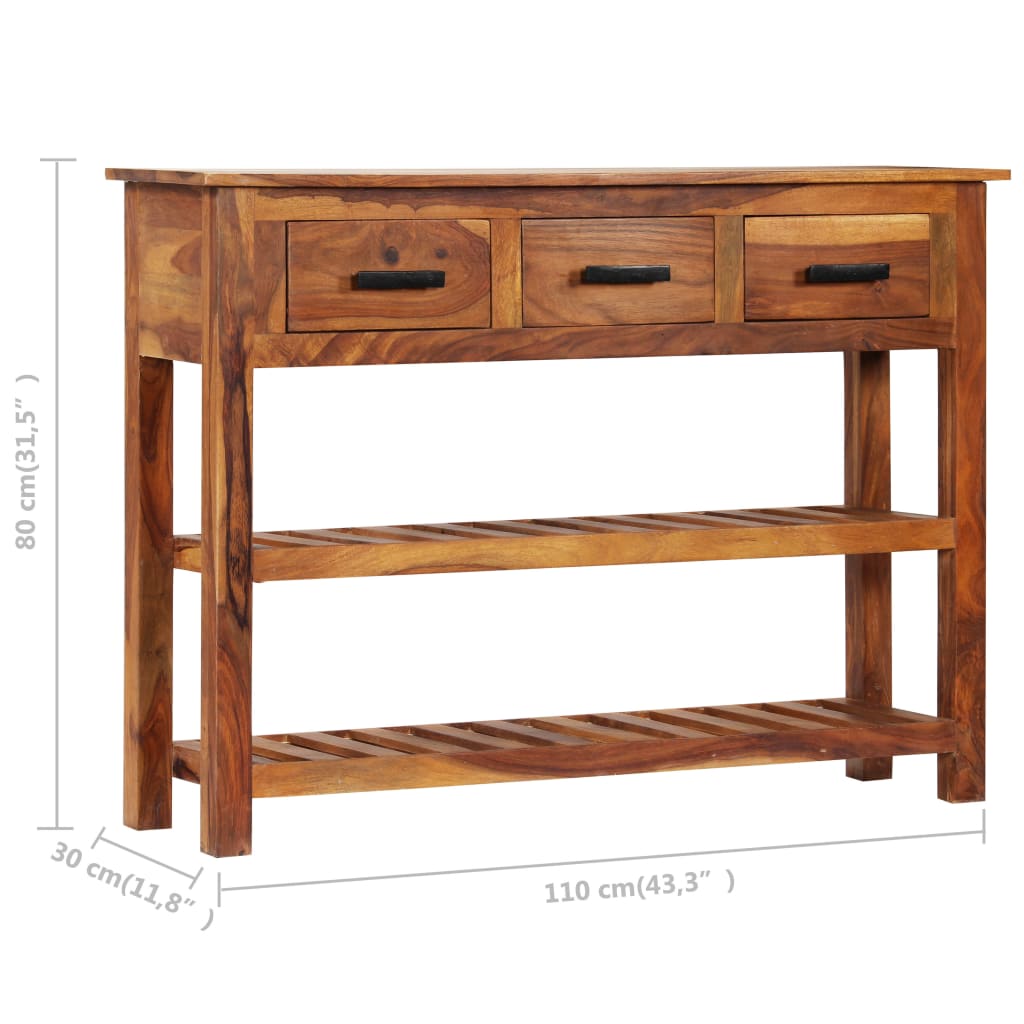 Credenza cassettiera cassettiera mobile contenitore organizer cucina soggiorno soggiorno con 3 cassetti 110 x 30 x 80 cm legno massello di acacia marrone 02_0029735