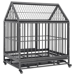 Gabbia per Cani con Ruote in Acciaio e Tetto 92x62x106 cm 171493