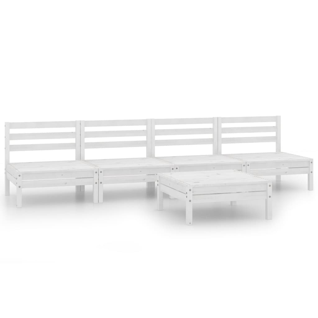 Set Divani da Giardino 5 pz Bianco in Legno Massello di Pino 3082488