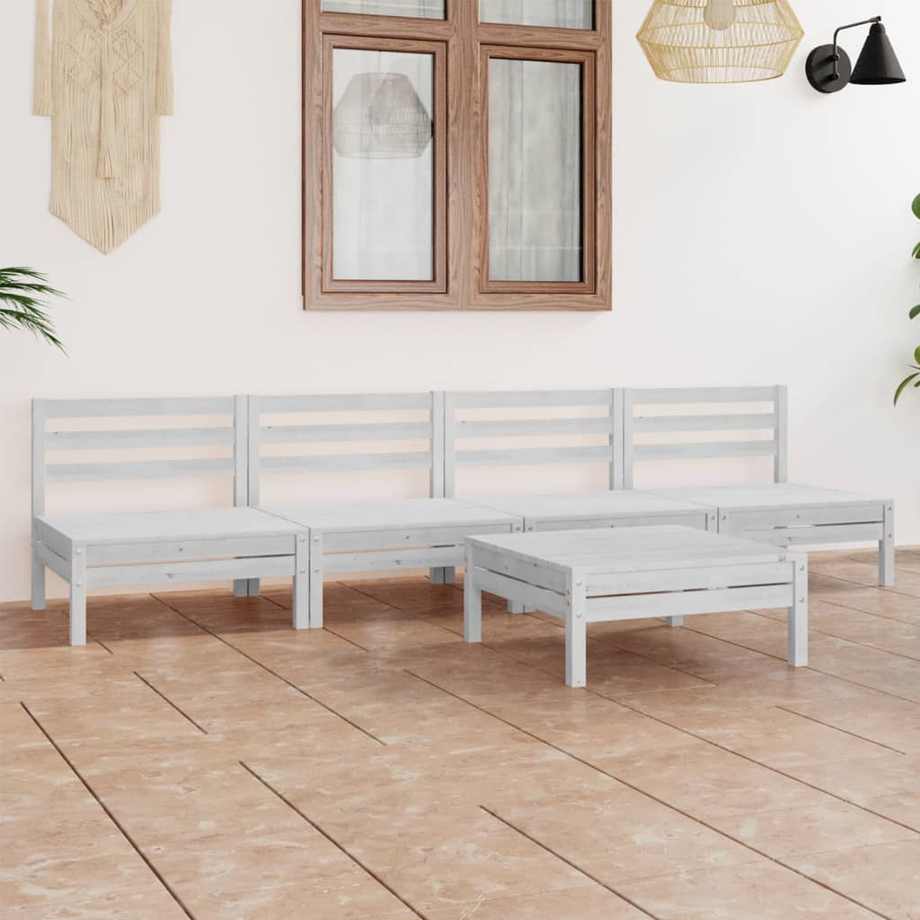 Set Divani da Giardino 5 pz Bianco in Legno Massello di Pino 3082488
