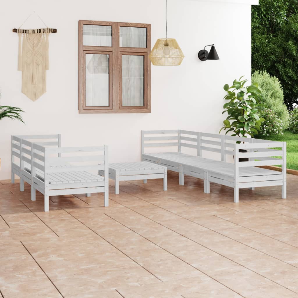 Set Divani da Giardino 8 pz Bianco in Legno Massello di Pino 3082513
