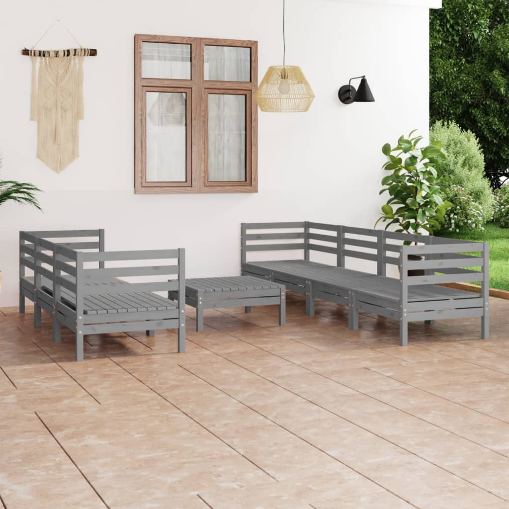 Set Divani da Giardino 8 pz Grigio in Legno Massello di Pino 3082514